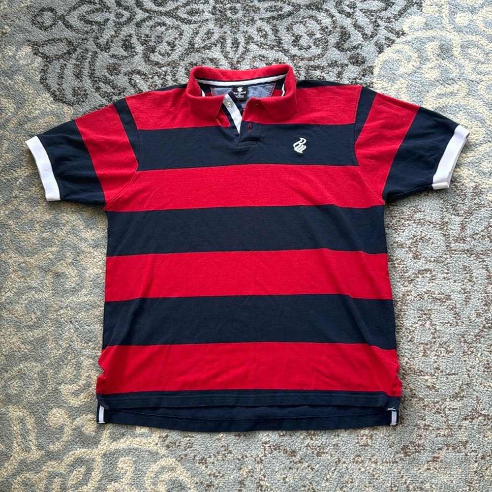 Rocawear Striped Polo Short Sleeve Red Blue XL